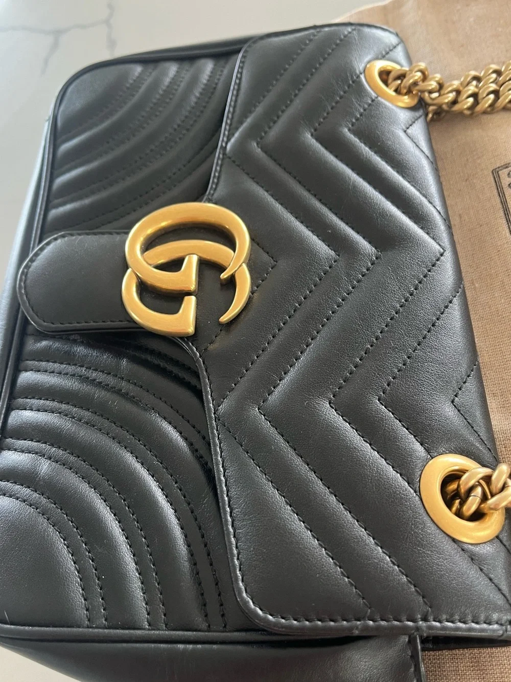 Gucci GG Marmont Small Black Matelassé Leather Flap Chain Shoulder Bag PRISTINE!